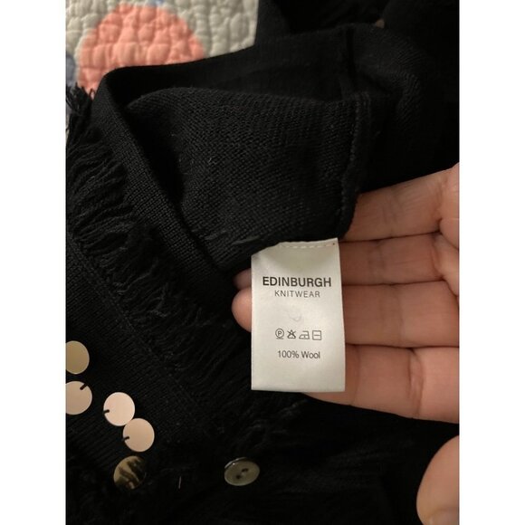 Edinburgh Knitwear Womens Jacket Black Size Medium Fringe Sequin Pure Wool NWT - Picture 4 of 13